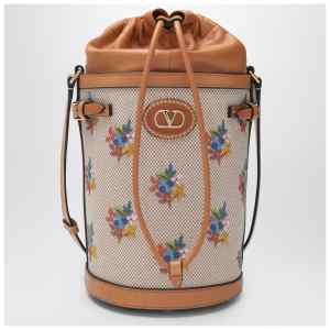 Valentino Garavani Canvas bucket bag with floral embroidery