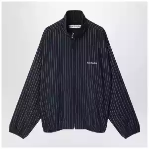 Acne Studios Navy blue zip-up jacket with pinstripe pattern