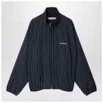 Acne Studios Navy blue zip-up jacket with pinstripe pattern