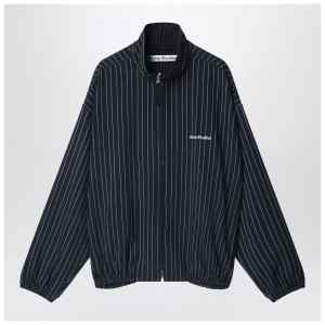 Acne Studios Navy blue zip-up jacket with pinstripe pattern