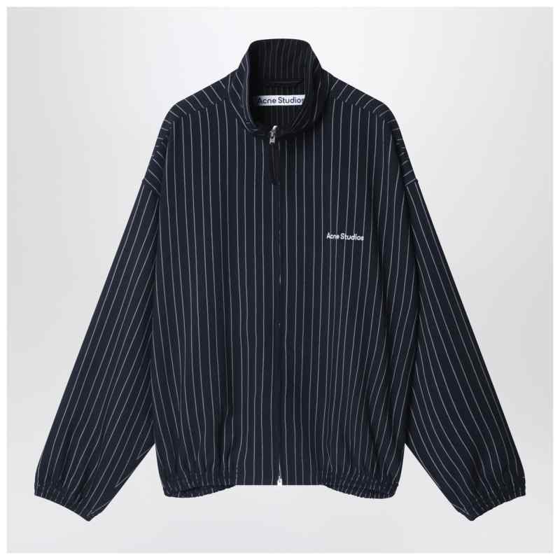 Acne Studios Navy blue zip-up jacket with pinstripe pattern Acne Studios Navy blue zip-up jacket with pinstripe pattern, theFeinheit