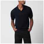 Tagliatore Blue openwork cotton polo shirt