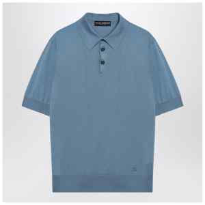 Dolce&Gabbana Light blue silk polo shirt