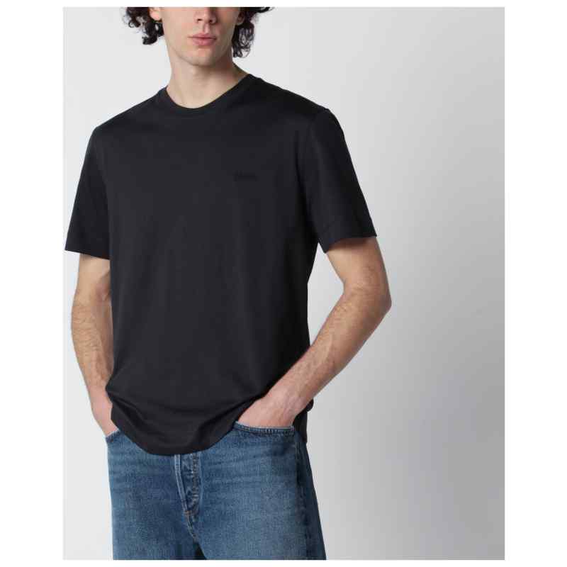 ZEGNA Navy blue T-shirt with embroidered logo, theFeinheit