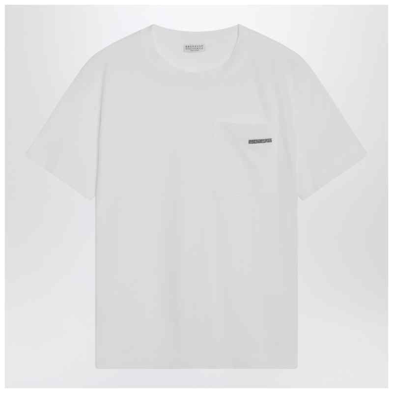 Brunello Cucinelli White cotton T-shirt with Shiny Tab, theFeinheit