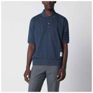 Thom Browne Navy blue cotton polo shirt
