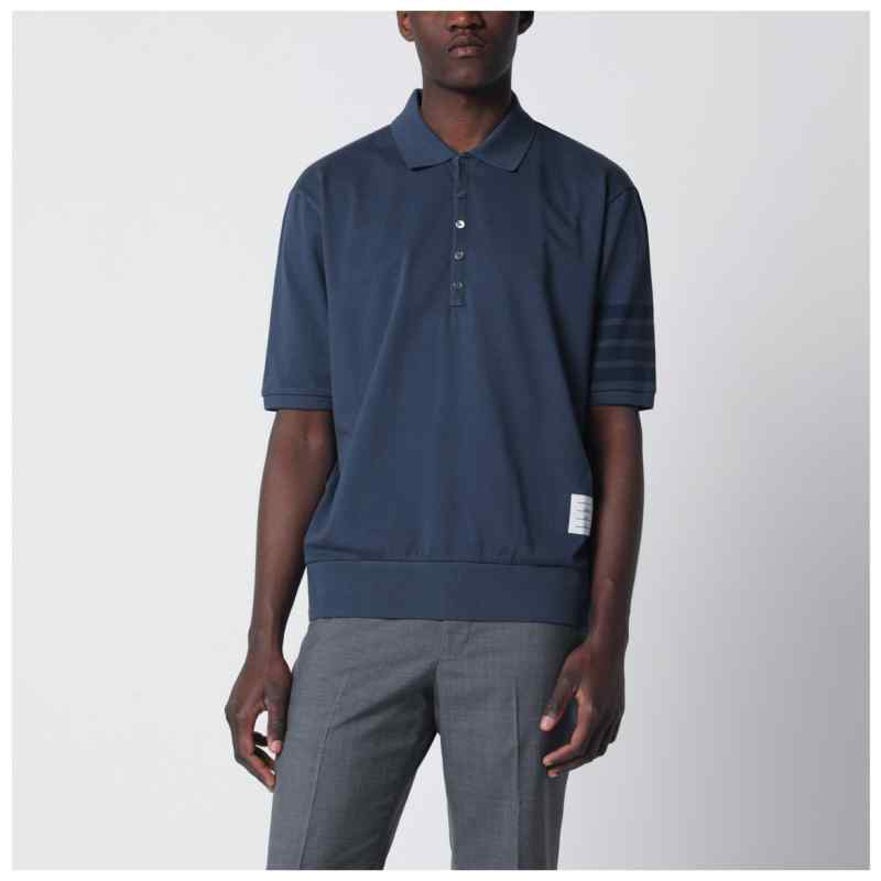 Thom Browne Navy blue cotton polo shirt, theFeinheit