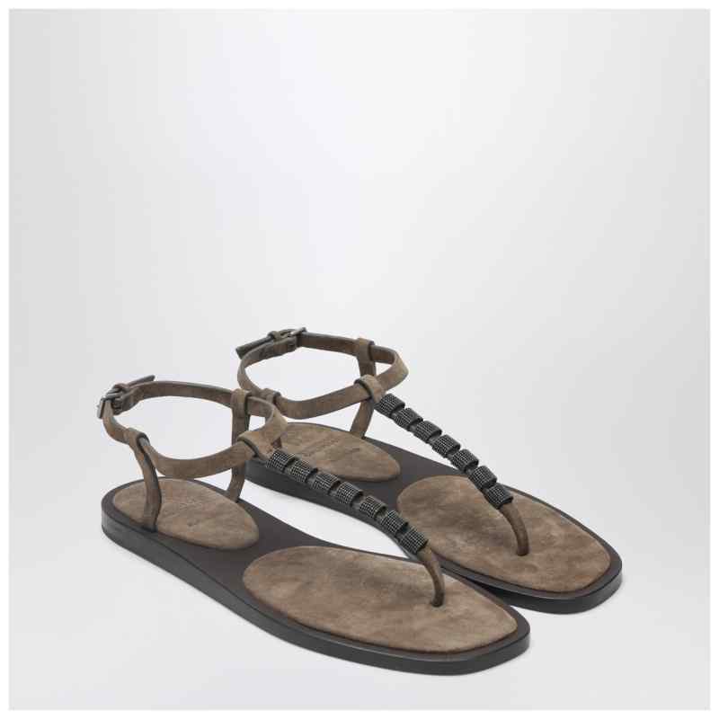 Brunello Cucinelli Suede thong sandals with Precious Straps Brunello Cucinelli Suede thong sandals with Precious Straps, theFeinheit