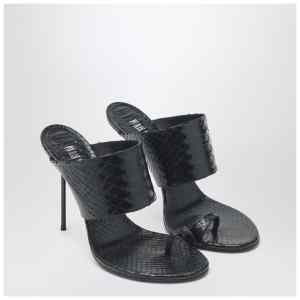 Paris Texas Lidia python-effect black leather thong mule