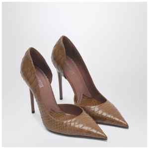 Paris Texas Vera 105 coffee-colored leather pumps with python-effect