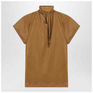 LEMAIRE Cinnamon-brown T-shirt with scarf detail