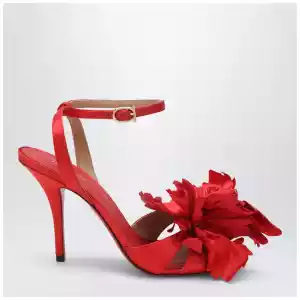 Ferragamo Red satin sandals with flower
