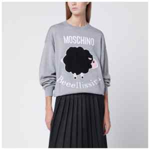 Moschino Grey wool sweater with intarsia logo