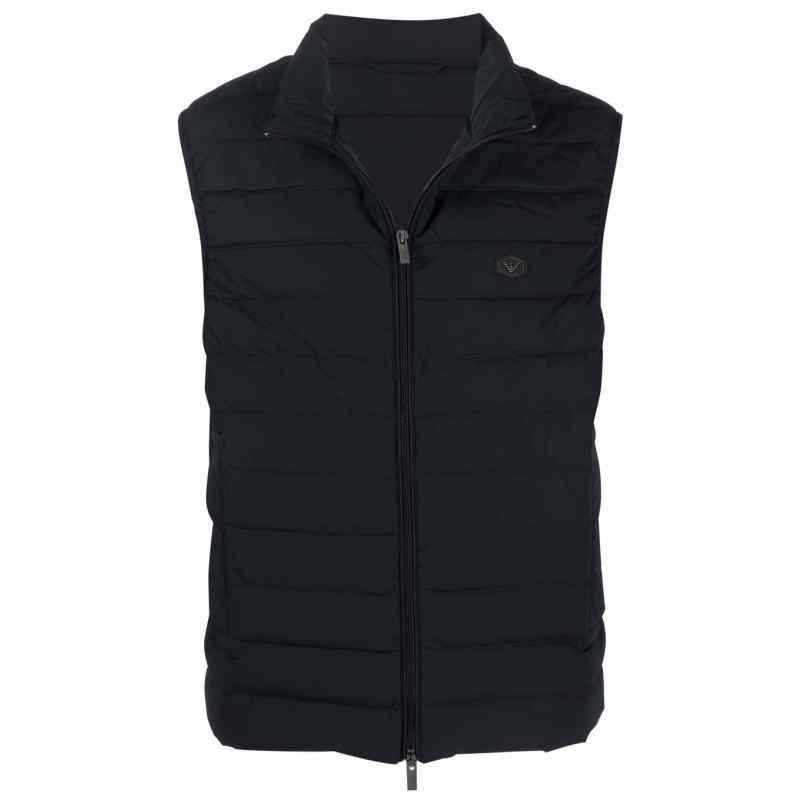Emporio Armani Full-zip, sleeveless quilted nylon down jacket with eagle logo patch, theFeinheit