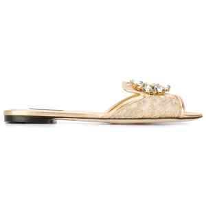 Dolce & Gabbana Rainbow slide in lurex lace with brooch