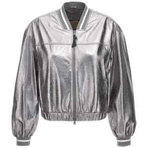 Brunello Cucinelli Laminated Leather Bomber Jacket