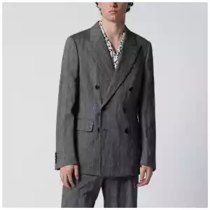 Dries Van Noten Black herringbone double-breasted jacket