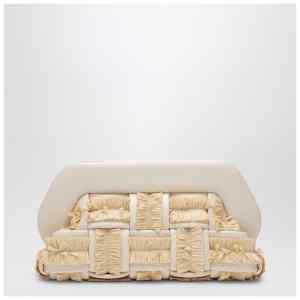 THEMOIRè Tia clutch in butter color with raffia inserts
