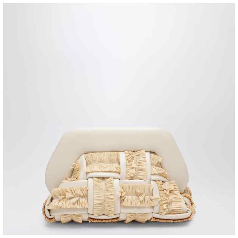 THEMOIR&egrave; Small Tia clutch in butter color with raffia inserts, theFeinheit