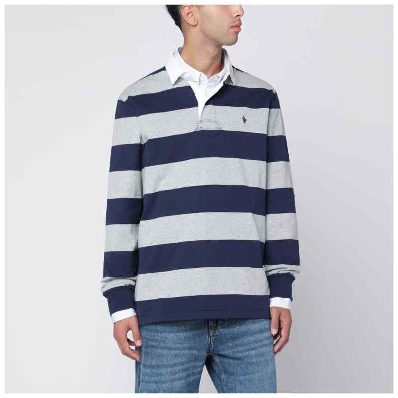 Polo Ralph Lauren Navy blue and grey striped Classic Fit polo shirt, theFeinheit