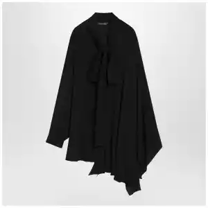 Balenciaga Asymmetric black silk blouse with scarf