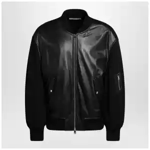 Givenchy Black leather bomber jacket with wool sleeves