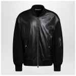 Givenchy Black leather bomber jacket with wool sleeves
