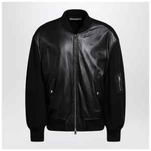 Givenchy Black leather bomber jacket with wool sleeves