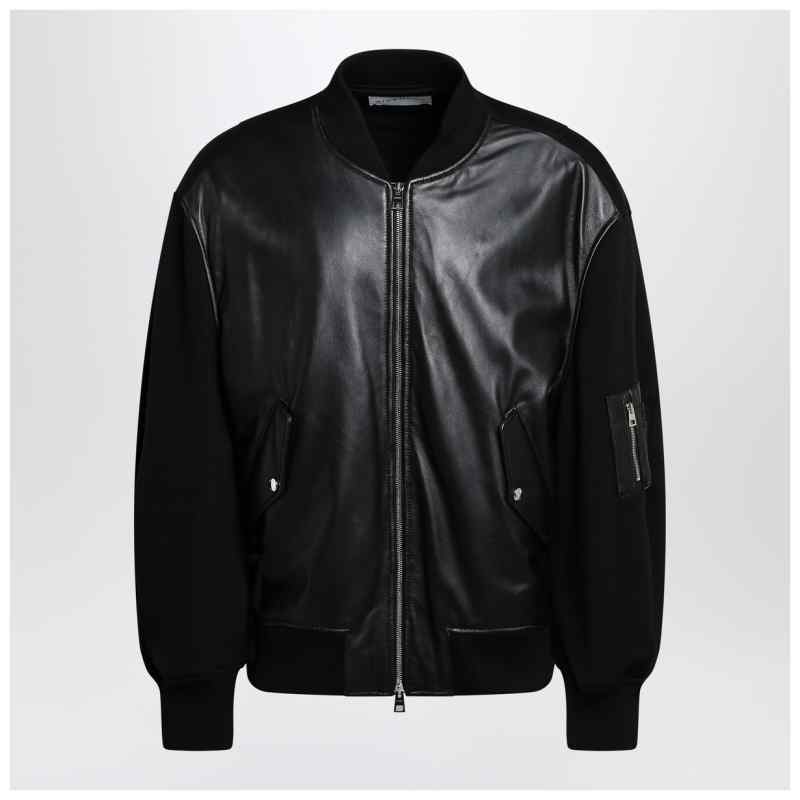 Givenchy Black leather bomber jacket with wool sleeves, theFeinheit