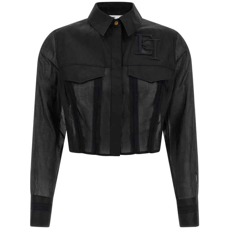 Elisabetta Franchi Logo Embroidery Maxi Crop Shirt