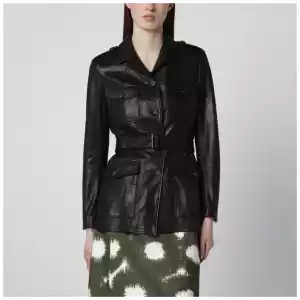 Tagliatore Black leather belted jacket