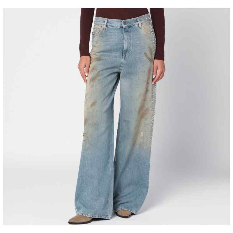 Golden Goose Wide light blue jeans, sand-wash distressed effect, theFeinheit