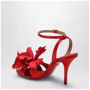 Ferragamo Red satin sandals with flower