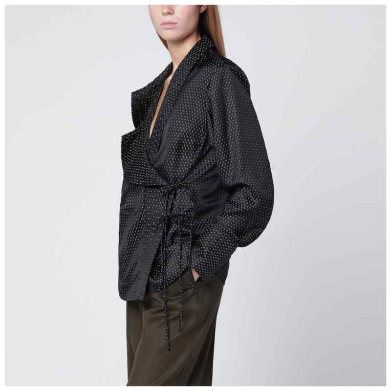 Dries Van Noten Black wrap shirt with jacquard texture