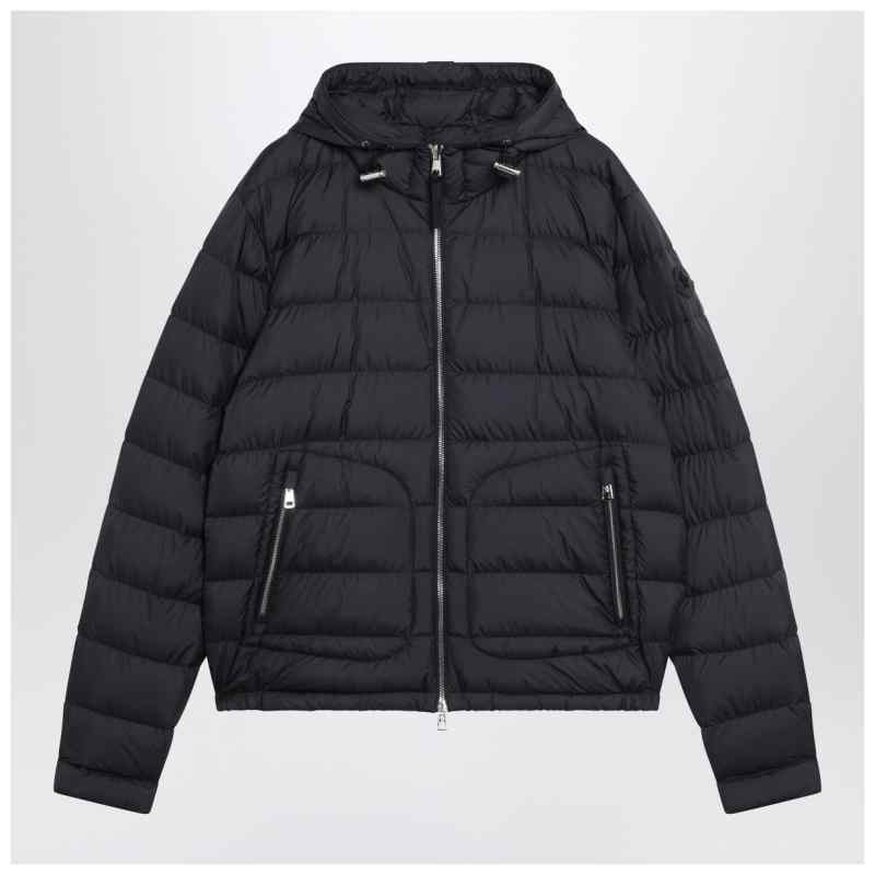 Moncler Navy blue short hooded down jacket