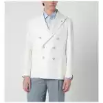 Tagliatore White double-breasted linen-blend jacket