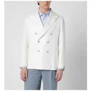 Tagliatore White double-breasted linen-blend jacket