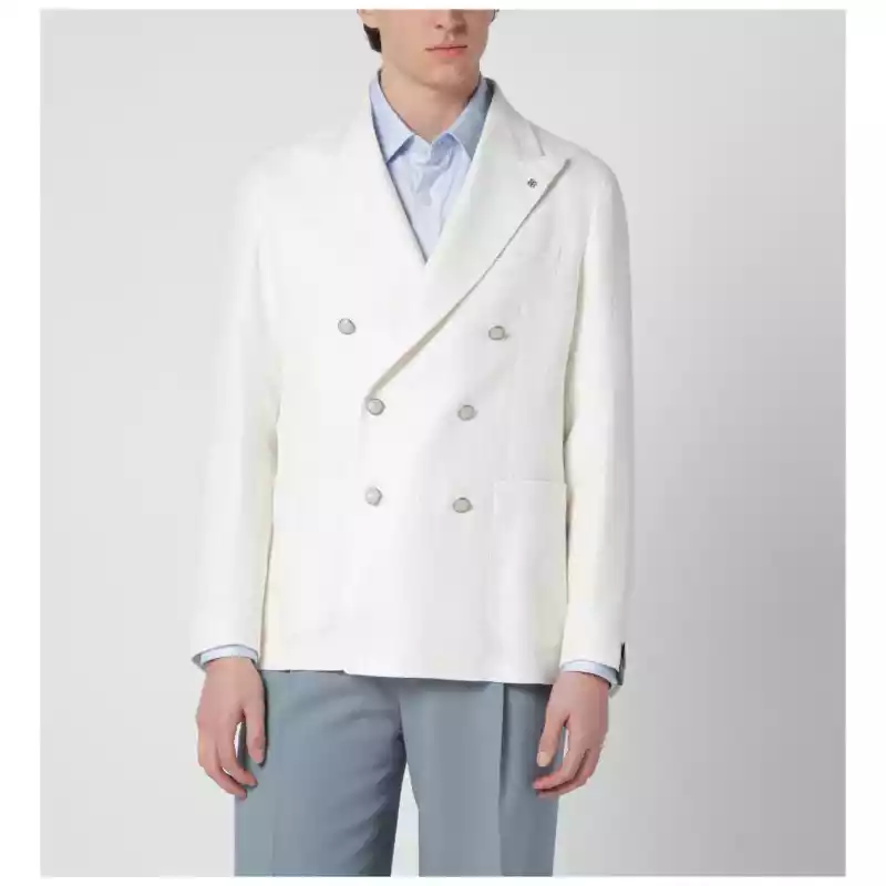 Tagliatore White double-breasted linen-blend jacket