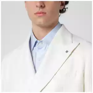 Tagliatore White double-breasted linen-blend jacket