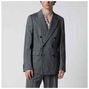 Dries Van Noten Black herringbone double-breasted jacket