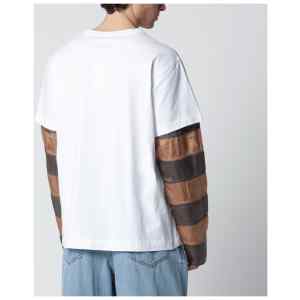 Dries Van Noten White T-shirt with striped sleeves
