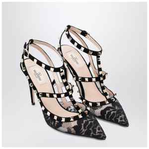 Valentino Garavani High black Rockstud lace pumps