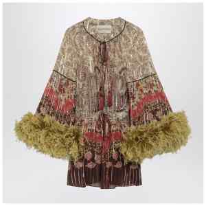Valentino Paisley print georgette blouse with feathers