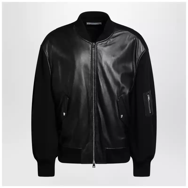 Givenchy Black leather bomber jacket with wool sleeves