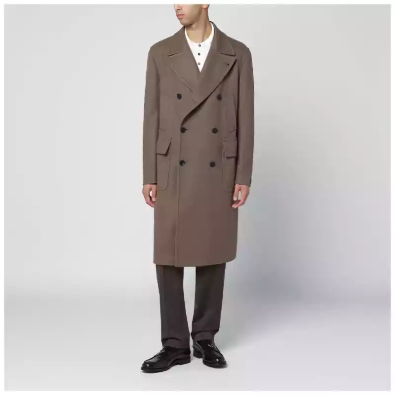 Tagliatore Taupe double-breasted wool-blend coat