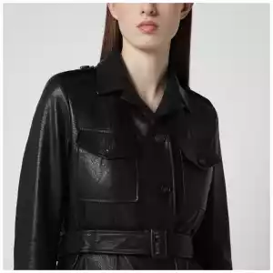Tagliatore Black leather belted jacket