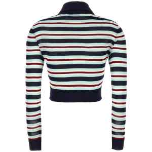 Self Portrait Navy Striped Viscose Knit Cardigan