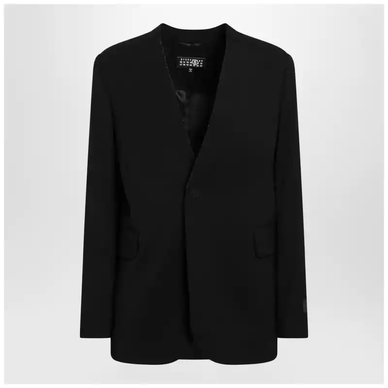 S52BN0137M35153_S_MM6-900.x-1 MM6 Maison Margiela Black collarless single-breasted blazer
