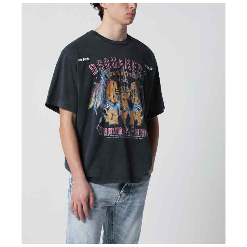 Dsquared2 Grey vintage-effect T-shirt with rock print, theFeinheit