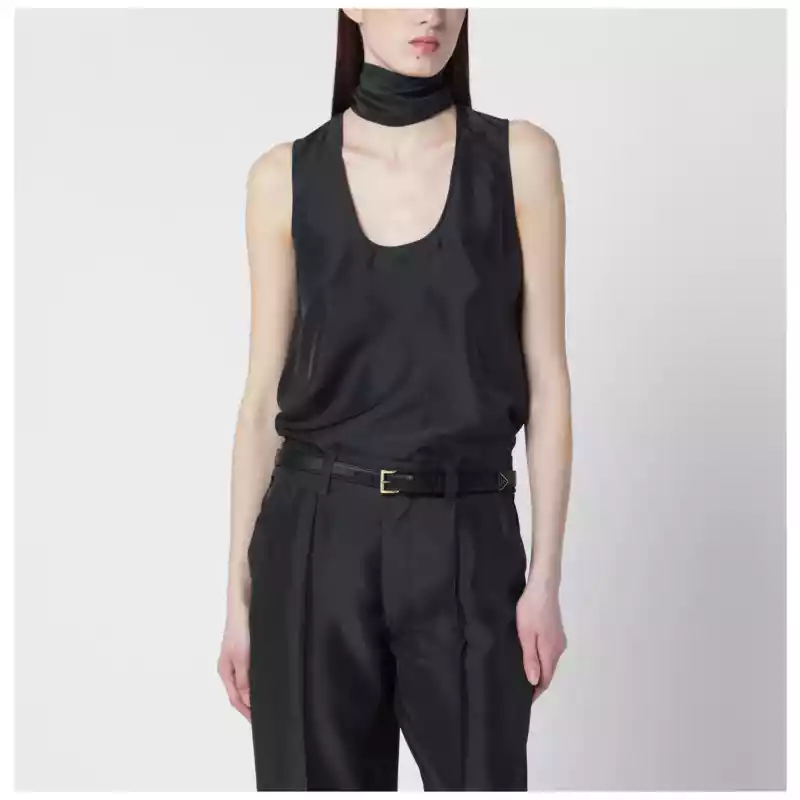 Durazzi Milano Dark grey silk tank top with scarf